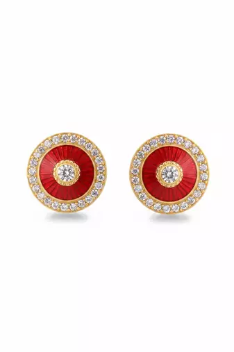 Gold plated red moissanite polki stud earrings