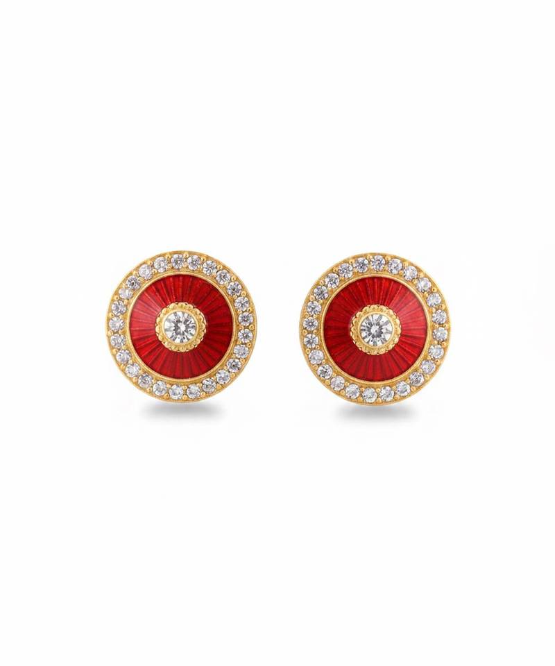 Gold plated red moissanite polki stud earrings