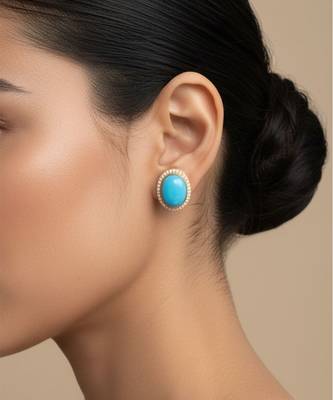 Gold plated turqouise blue stone stud earrings 1
