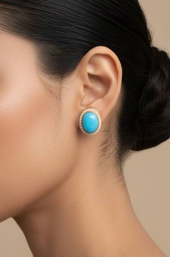 Gold plated turqouise blue stone stud earrings