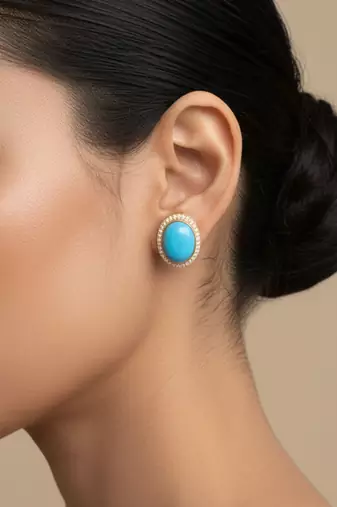 Gold plated turqouise blue stone stud earrings