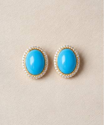 Gold plated turqouise blue stone stud earrings 2