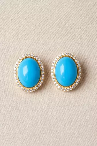 Gold plated turqouise blue stone stud earrings