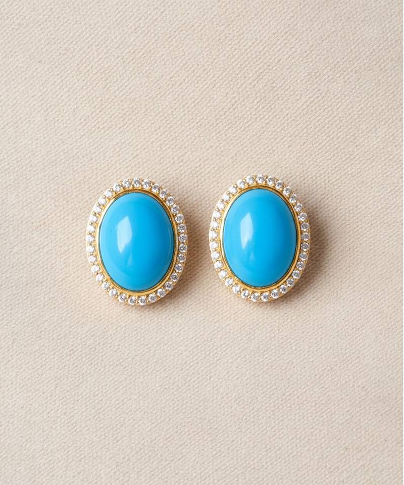 Gold plated turqouise blue stone stud earrings