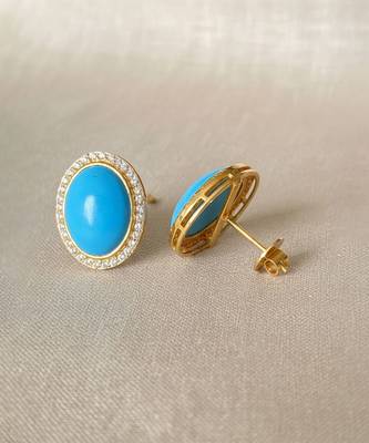Gold plated turqouise blue stone stud earrings 3