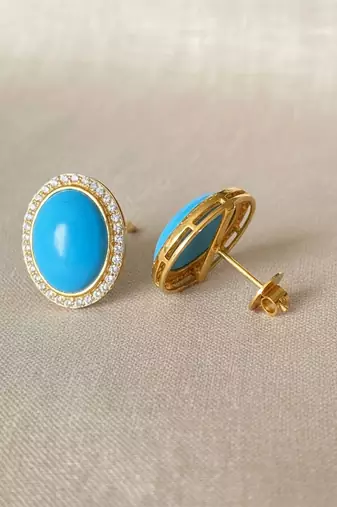 Gold plated turqouise blue stone stud earrings