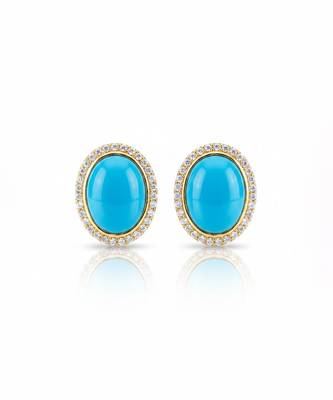 Gold plated turqouise blue stone stud earrings 4