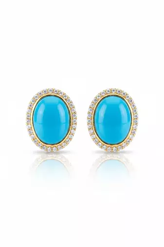 Gold plated turqouise blue stone stud earrings
