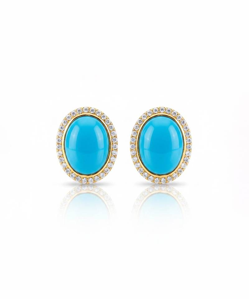 Gold plated turqouise blue stone stud earrings