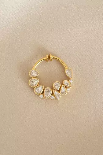 Gold plated yellow polki nose ring