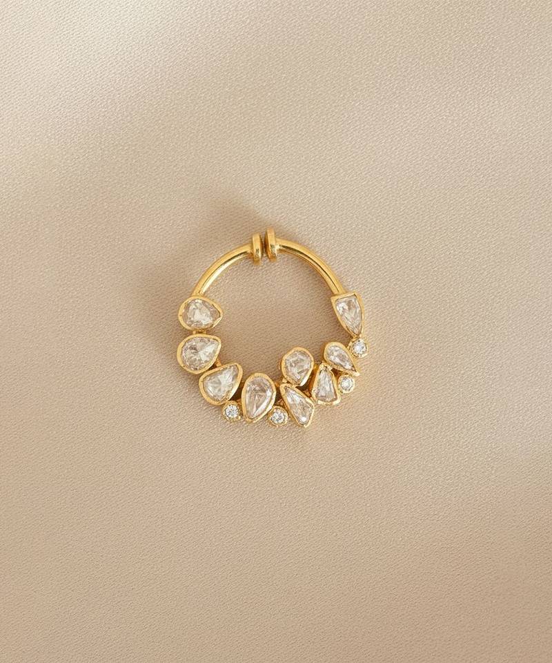 Gold plated yellow polki nose ring