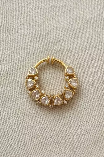 Gold plated yellow polki nose ring