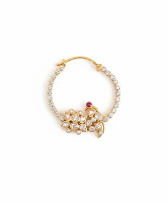 Gold plated pink polki stone nose ring 1