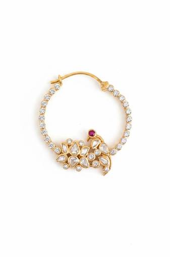 Gold plated pink polki stone nose ring
