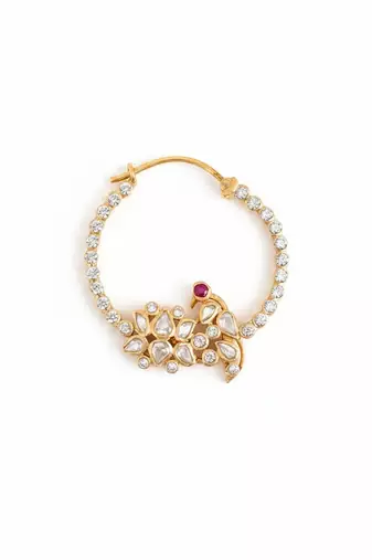 Gold plated pink polki stone nose ring