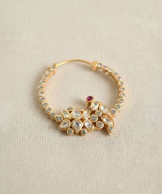 Gold plated pink polki stone nose ring 2