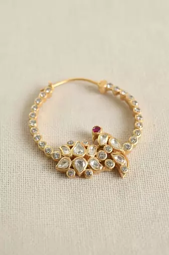 Gold plated pink polki stone nose ring