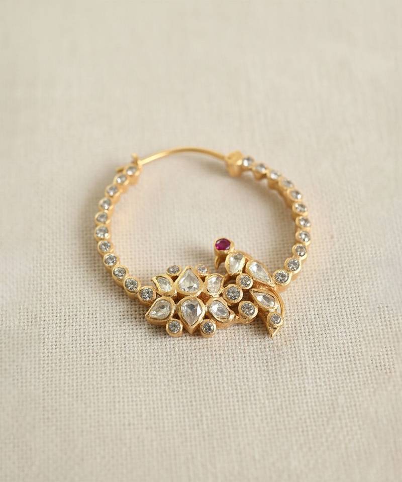 Gold plated pink polki stone nose ring