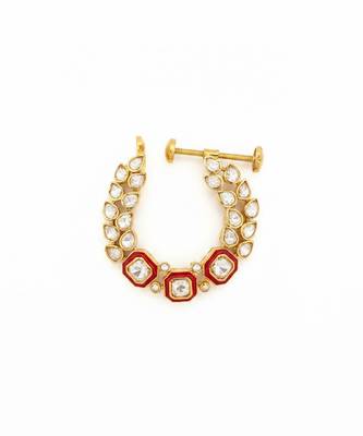 Gold plated red polki stones nose ring 1