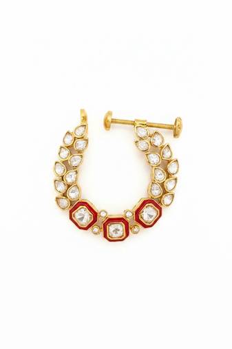 Gold plated red polki stones nose ring