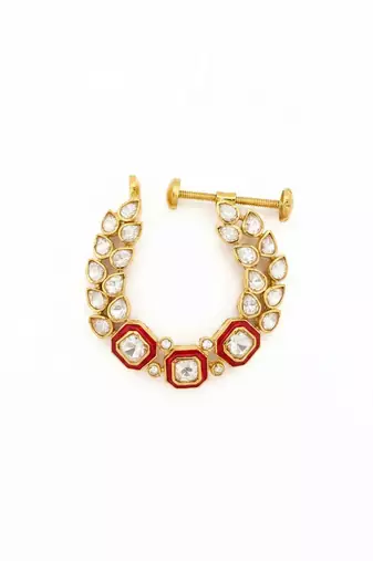 Gold plated red polki stones nose ring