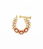 Gold plated red polki stones nose ring