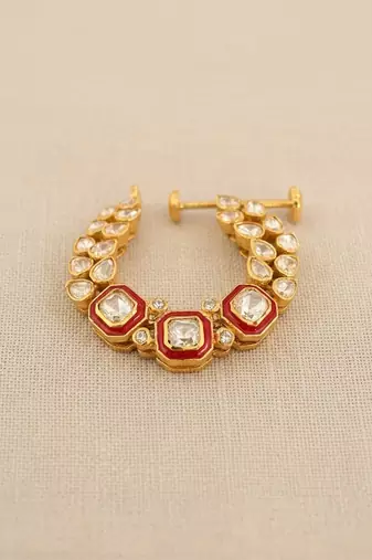 Gold plated red polki stones nose ring