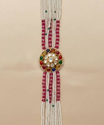 Gold plated red polki navratna stones choker necklace 3
