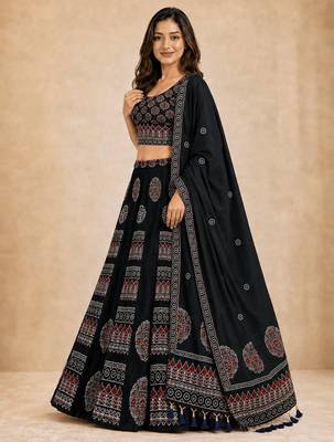 black rayon circular lehenga with digital print 6