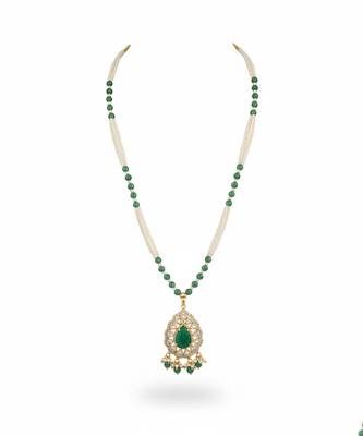 Gold plated green polki stone long necklace 5