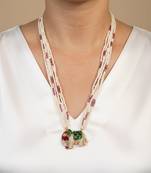 Multicolor polki beaded elephant pendant long necklace
