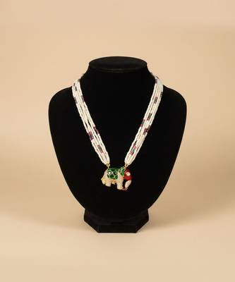 Multicolor polki beaded elephant pendant long necklace 2