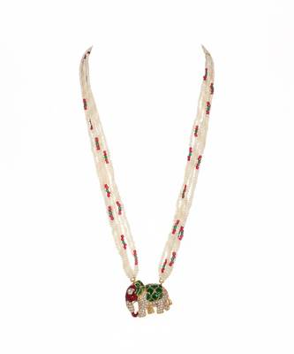 Multicolor polki beaded elephant pendant long necklace 4