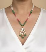 Multicolor beaded green polki stone long necklace