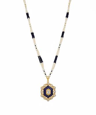 Gold plated moissanite blue polki stones long necklace 3