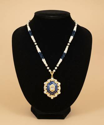 Gold plated moissanite blue polki stones long necklace 4