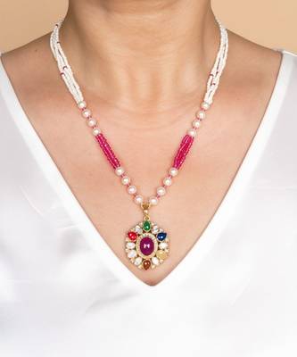 Multicolor polki beaded navratna stones long necklace 1