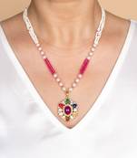 Multicolor polki beaded navratna stones long necklace
