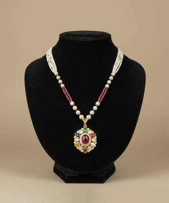 Multicolor polki beaded navratna stones long necklace 2