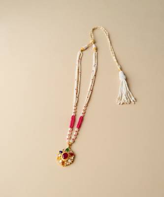 Multicolor polki beaded navratna stones long necklace 3