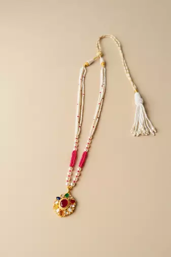 Multicolor polki beaded navratna stones long necklace