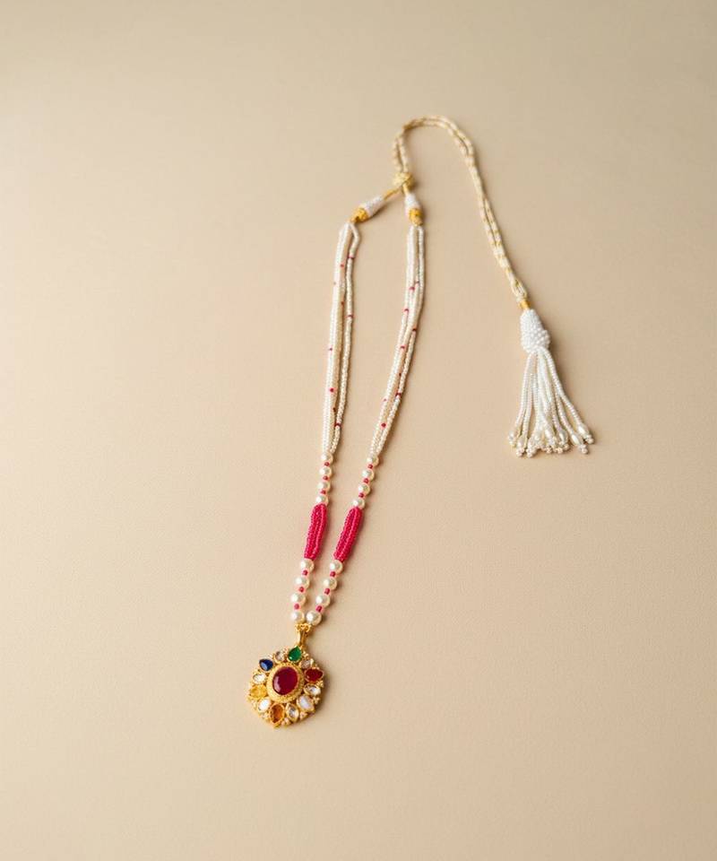 Multicolor polki beaded navratna stones long necklace