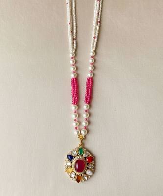 Multicolor polki beaded navratna stones long necklace 4