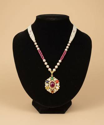 Multicolor polki beaded navratna stones long necklace 5