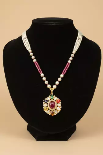 Multicolor polki beaded navratna stones long necklace