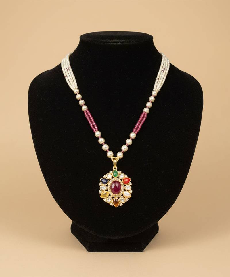 Multicolor polki beaded navratna stones long necklace