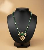 Gold plated green moissanite polki long necklace