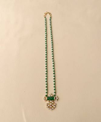 Gold plated green moissanite polki long necklace 2