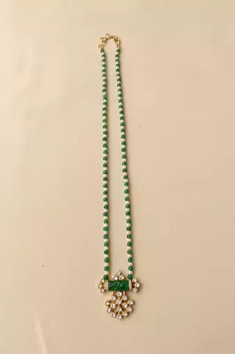 Gold plated green moissanite polki long necklace