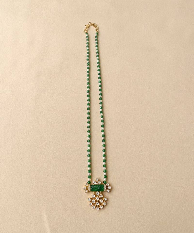 Gold plated green moissanite polki long necklace